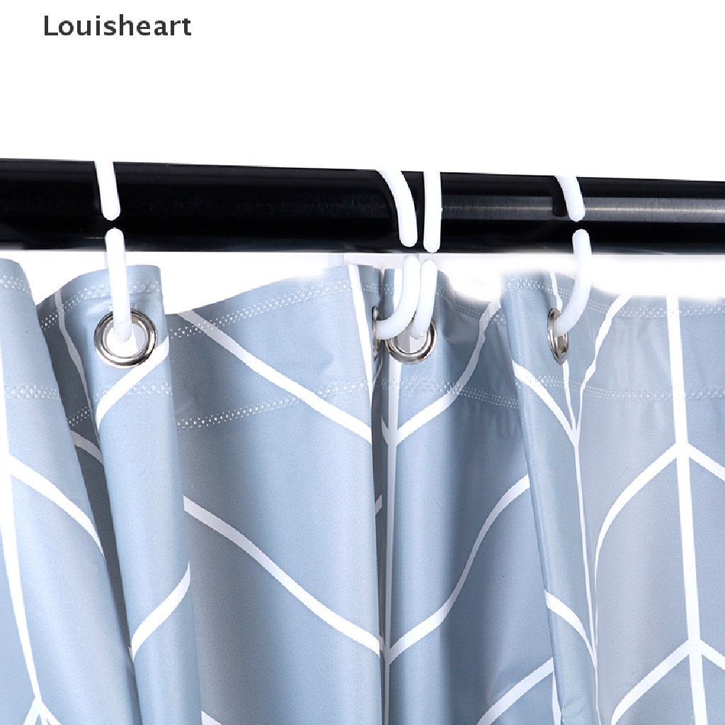 Louisheart Anti Mold Bathroom Supplies Extra Long PEVA Geometric Pattern Shower Curtain TFG