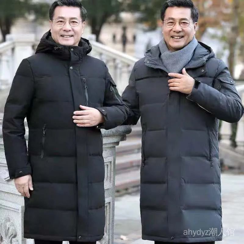 Áo Khoác Phao Dày Dáng Dài Có Mũ Trùm Chống Lạnh Thời Trang Mùa Đông Cho Nam Trung Niên