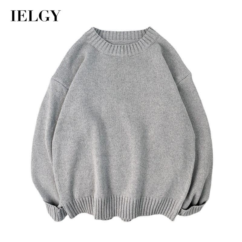 Áo sweater IELGY dáng rộng cổ tròn màu trơn thời trang Nhật cá tính cho nam