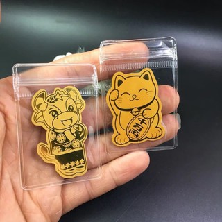 Trâu - Mèo thần tài mạ vàng ( Để sau ốp điện thoại , bỏ ví ..)
