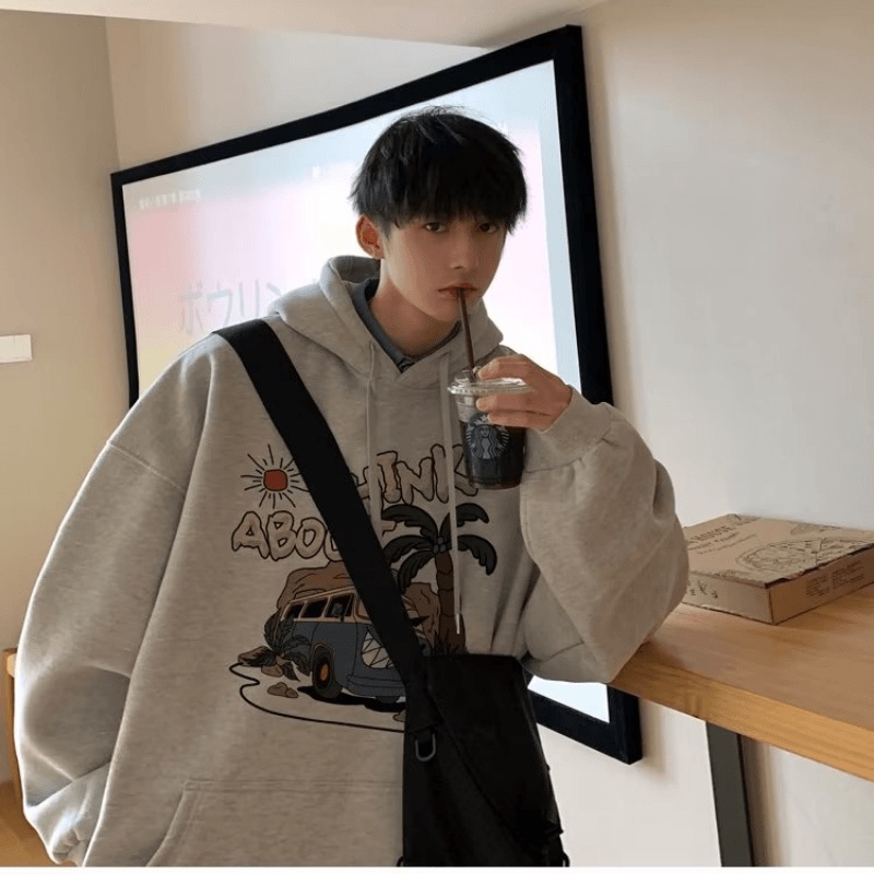Áo Hoodie Thể Thao Dáng Rộng In Chữ Thời Trang Nhật Bản Giản Dị Dành Cho Nam