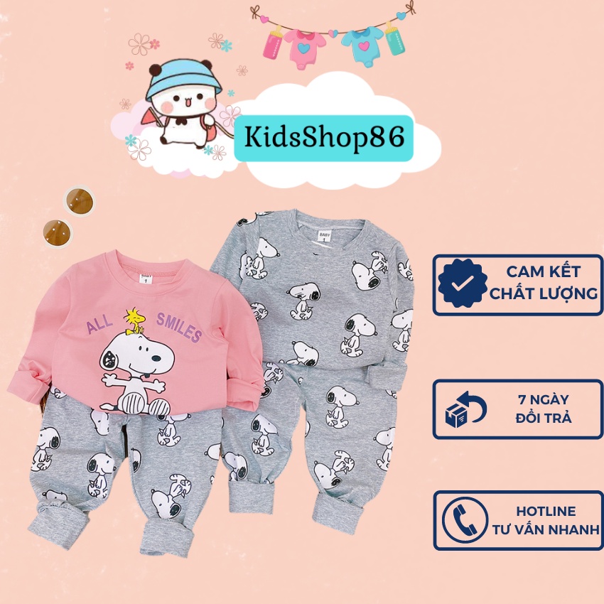 BỘ ĐỒ QUẦN ÁO DÀI TAY COTTON TÀU IN HÌNH SNOPPY CỰC KÌ CUTEEE PHOMAI QUE CHO BÉ SIZE 8-20Kg