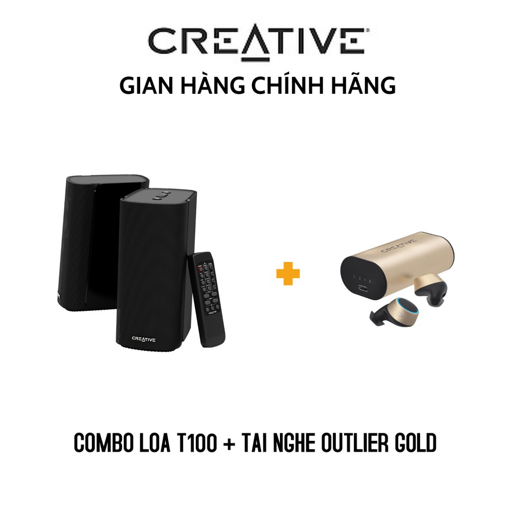 Combo Loa Vi Tính Creative T100 và Tai Nghe Creative Outlier Gold - Hàng Chính Hãng