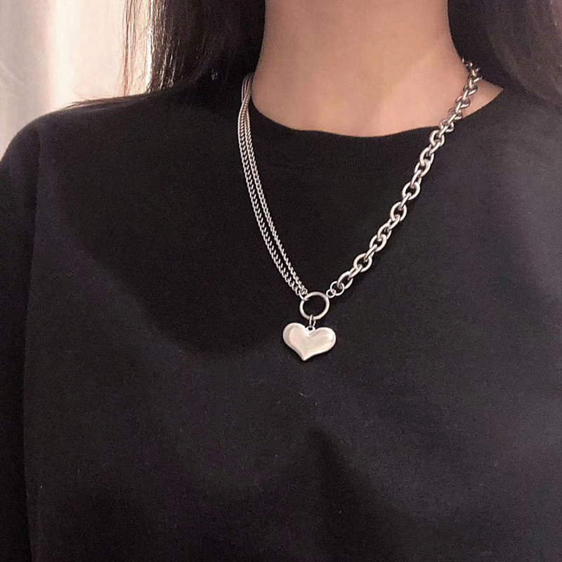 iF YOU Vòng cổ choker màu bạc mặt trái tim phong cách retro cá tính
