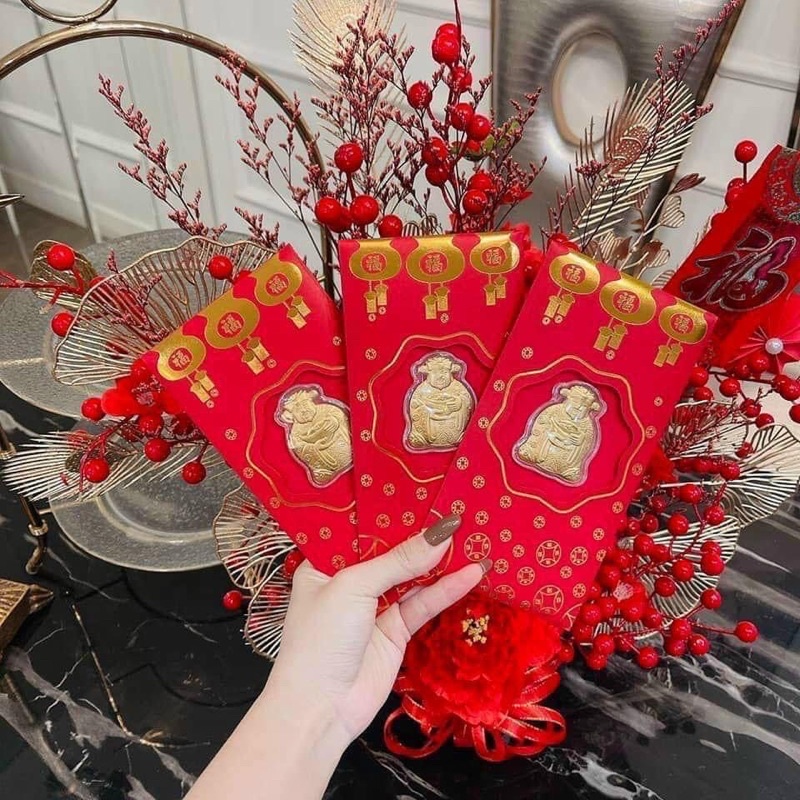 COMBO 10 CÁI LOẠI 1 VÀNG 24K LÌ XÌ THẦN TÀI 2 MẶT+ PHIẾU THẺ