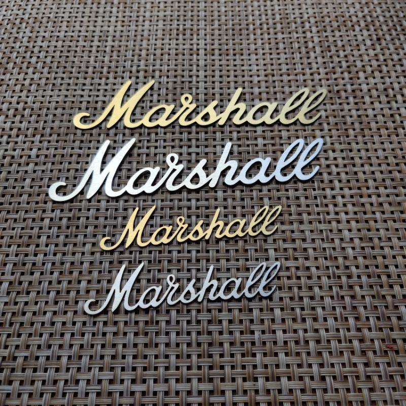 logo Marshall phủ nhôm xước bằng kinh loại inox siêu đẹp
