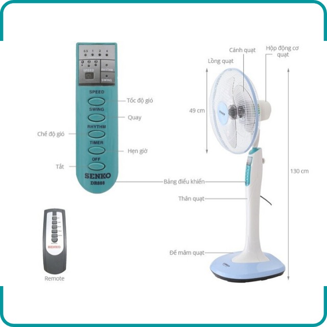Quạt Cây Điều Khiển SENKO DR1608 Mạnh Mẽ, Kiểu Dáng Sang Trọng, Bảo Hành Chính Hãng 24 tháng.