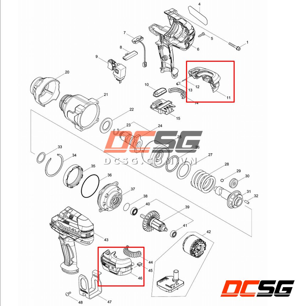 Vỏ nắp chụp đế gài pin DTW1001/ DTW1002 Makita 183C12-7 | DCSG
