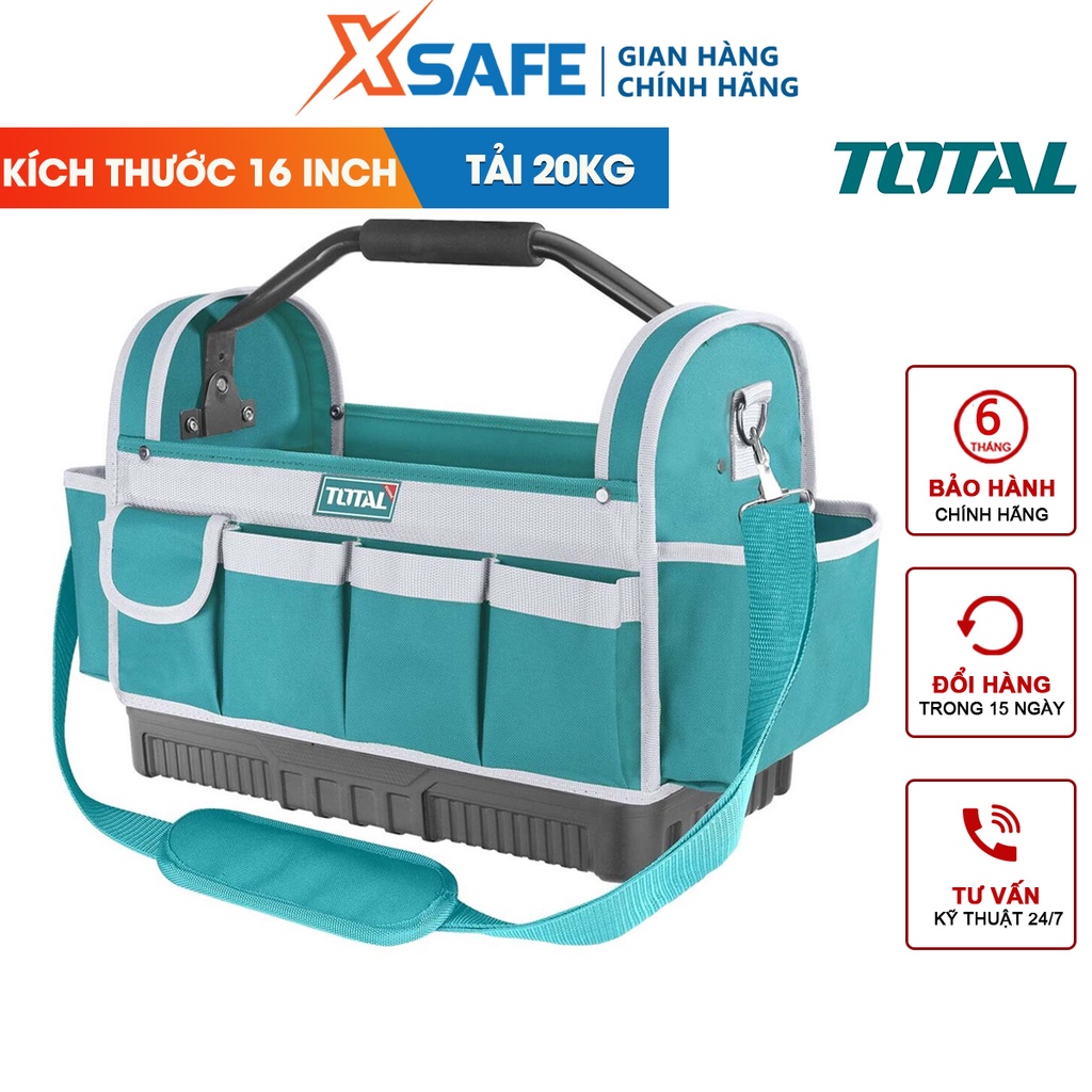 Giỏ đựng công cụ 16 inch TOTAL THT36L02 túi đựng đồ nghề 12 túi đựng dụng cụ, chất liệu 600D polyester dày dặn cứng cáp