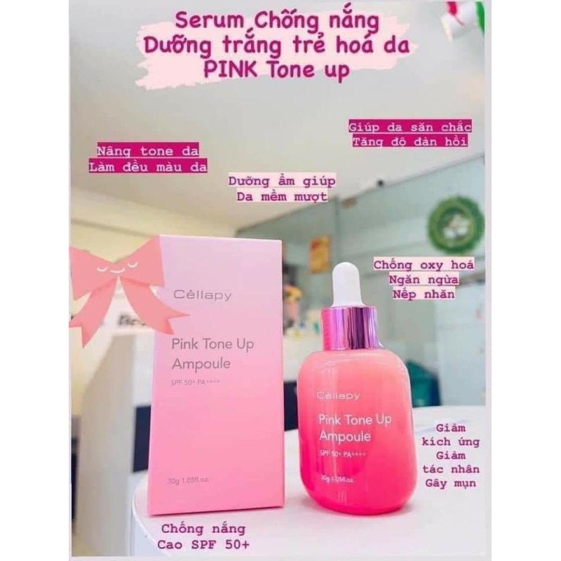 TINH CHẤT CHỐNG NẮNG CELLAPY PINK TONE UP AMPOULE DƯỠNG TRẮNG CĂNG BÓNG NÂNG TONE