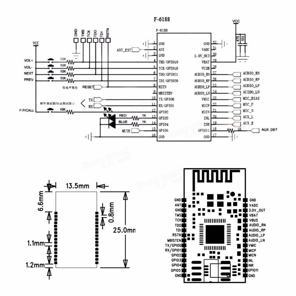 Module Bluetooth Audio BK8000L Chưa Ra Chân