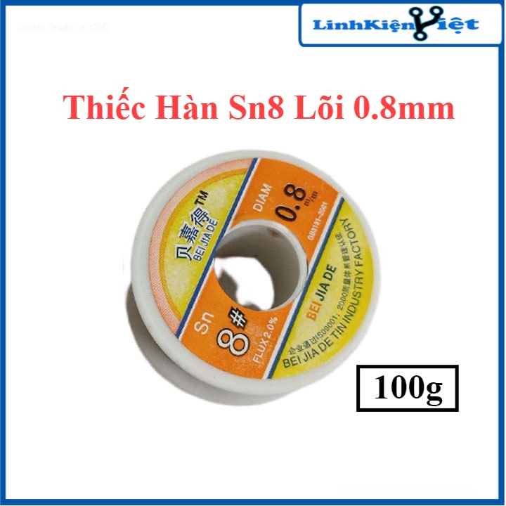 Thiếc hàn vàng SN8 đường kính lõi 0.8mm cuộn 100g