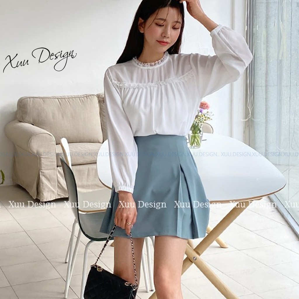 Áo sơ mi nữ công sở dài tay Xuu, chất vải lụa phối cổ viền ren nữ tính - TK21.06