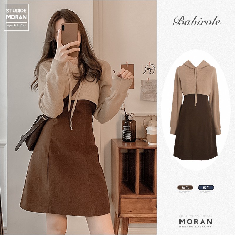 (ORDER) Set áo len có mũ dáng Croptop + Váy xòe dáng A-line style MORAN độc lạ Hàn Quốc (HÀNG ORDER)