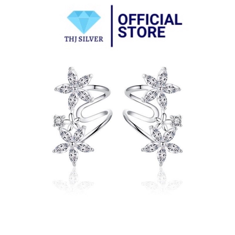 Bông tai nữ hoa đôi điệu đà , bạc ta - THJ SLIVER