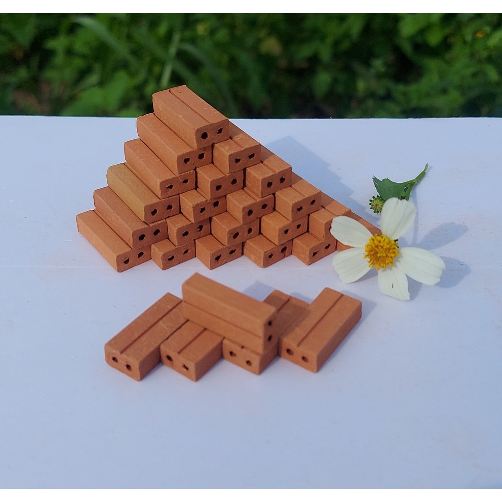 100 viên - GẠCH ỐNG 2 Lỗ Mini 20x10x5mm, Gạch Đất Sét Nung Mô Hình, Tiểu Cảnh.