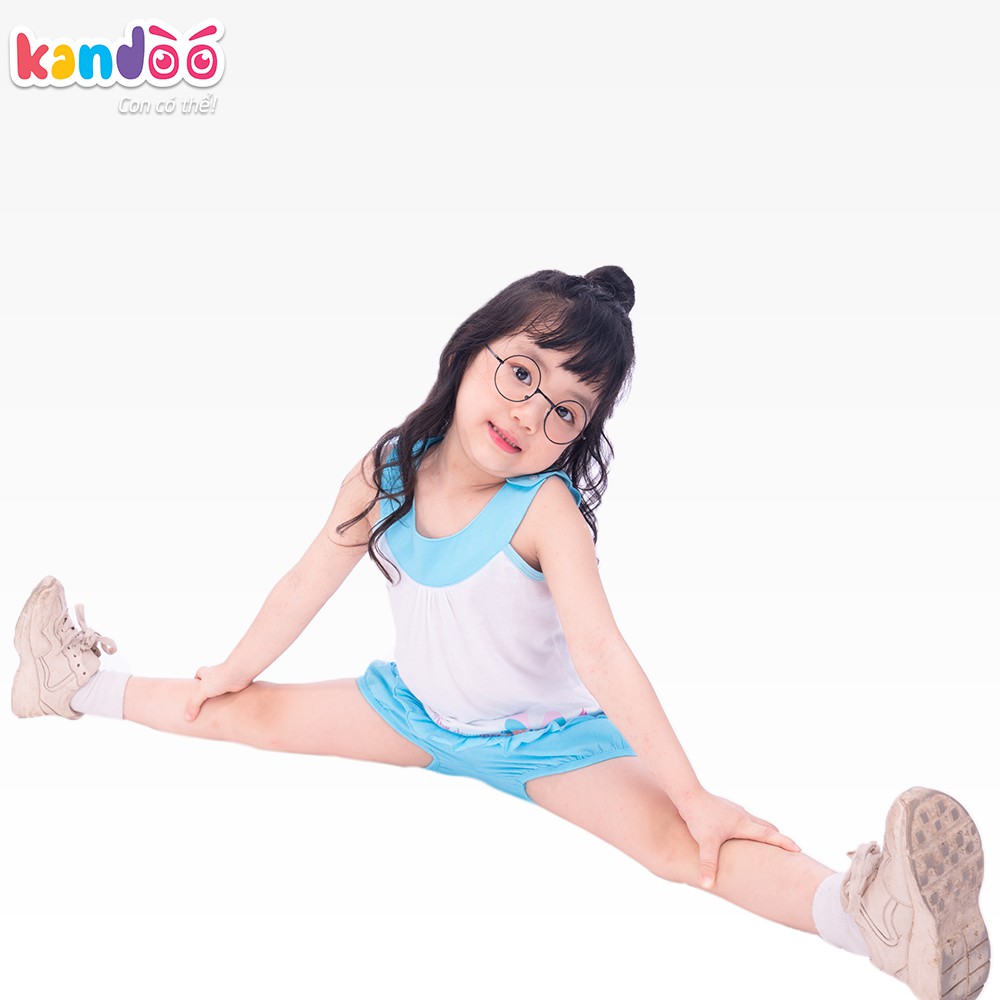 Bộ đồ sát nách bé gái KANDOO màu trắng viền xanh, thoải mái hoạt động, thoáng mát, an toàn cho bé - DG16SH02