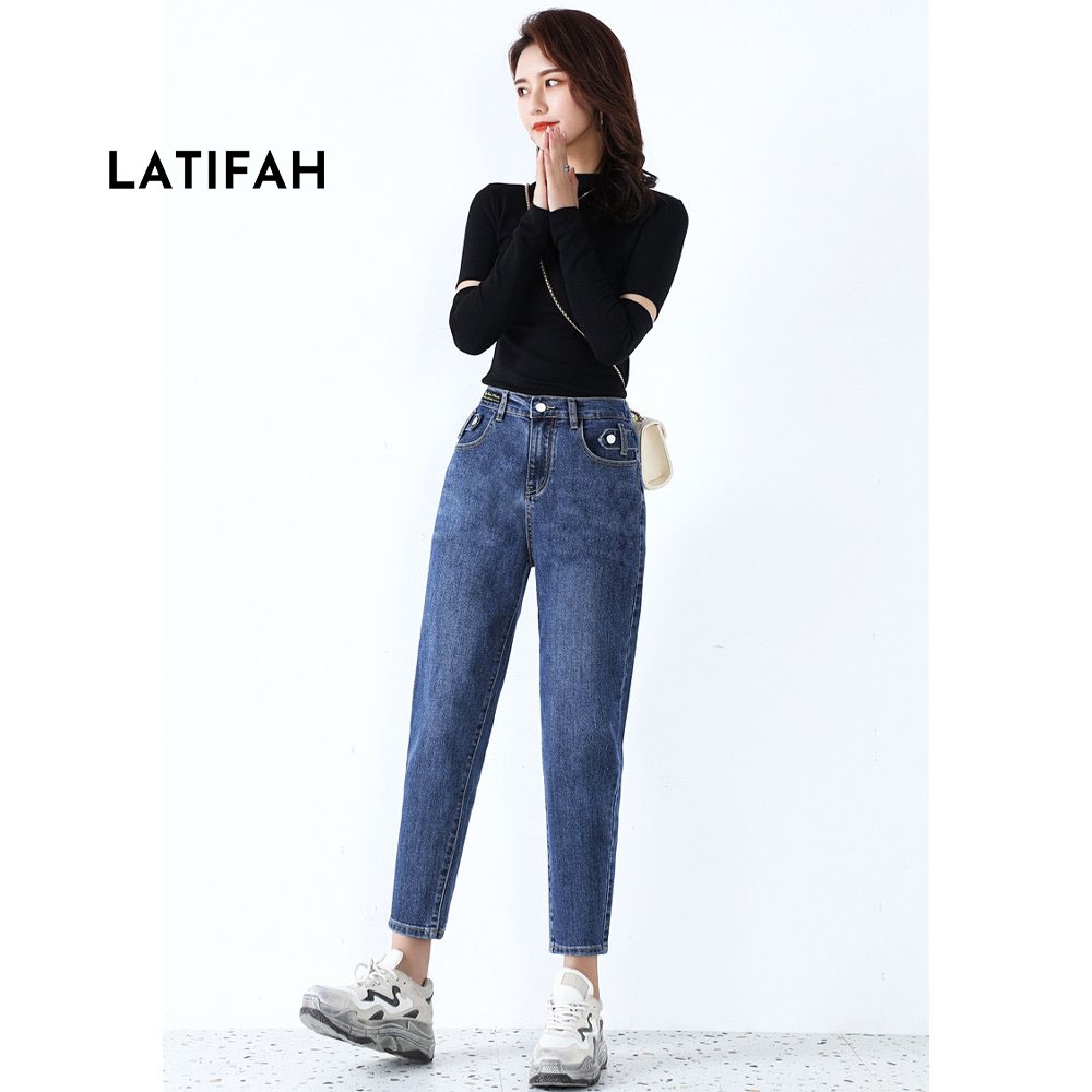 Quần baggy jeans nữ Latifah form rộng lưng thun gắn mạc đen QD008 ulzzang phong cách hàn quốc