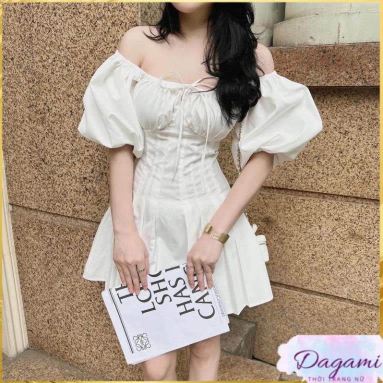 Váy Xếp Ly Tay Phồng Dagami, Đầm Dự Tiệc Đẹp, Váy Ngắn Xòe Xếp Ly Tầng Siêu Xinh