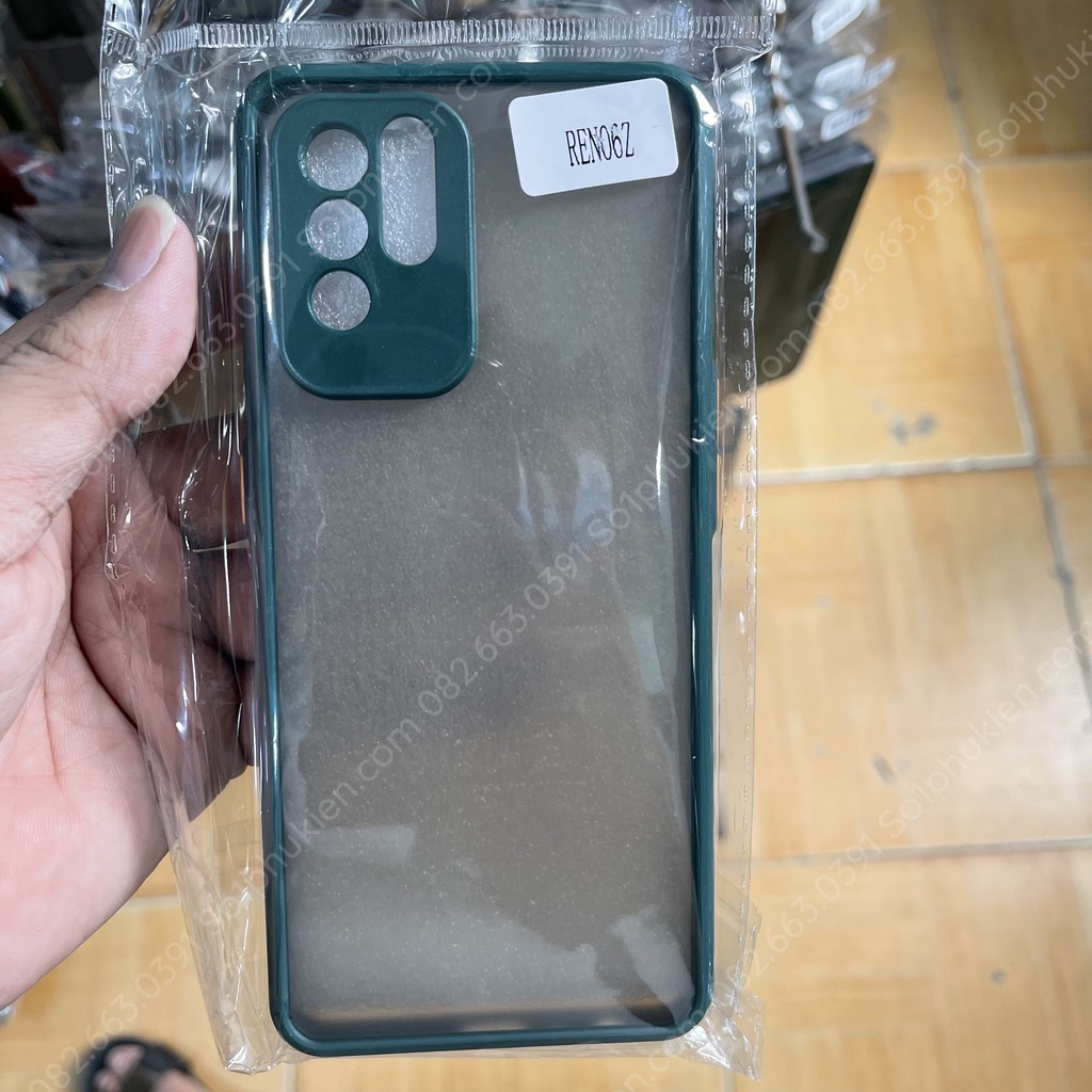Ốp lưng Oppo Reno 6z 5G viền màu dẻo, lưng cứng nhám chống ố và có lỗ bảo vệ cam