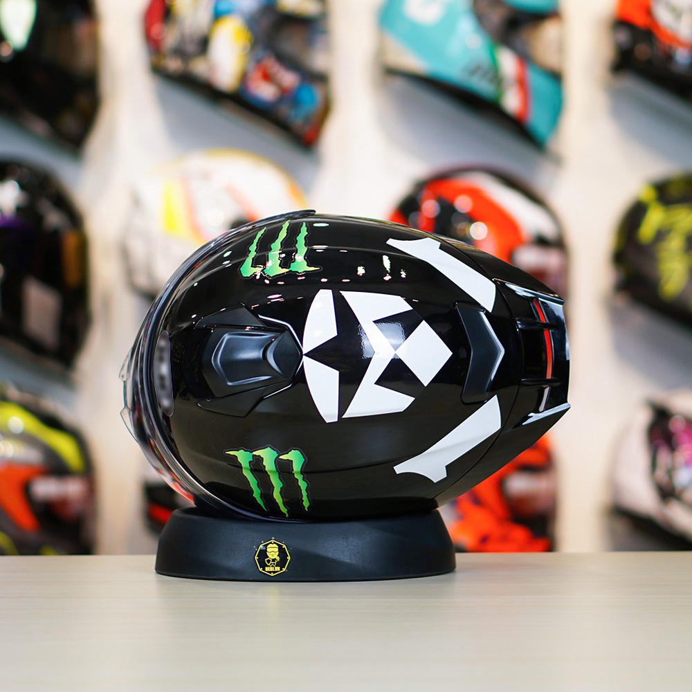 Combo Nón Fullface 2 Kính Yohe 981 Tem Decal Monster Kèm Kính Đen Và Đuôi Gió Pista