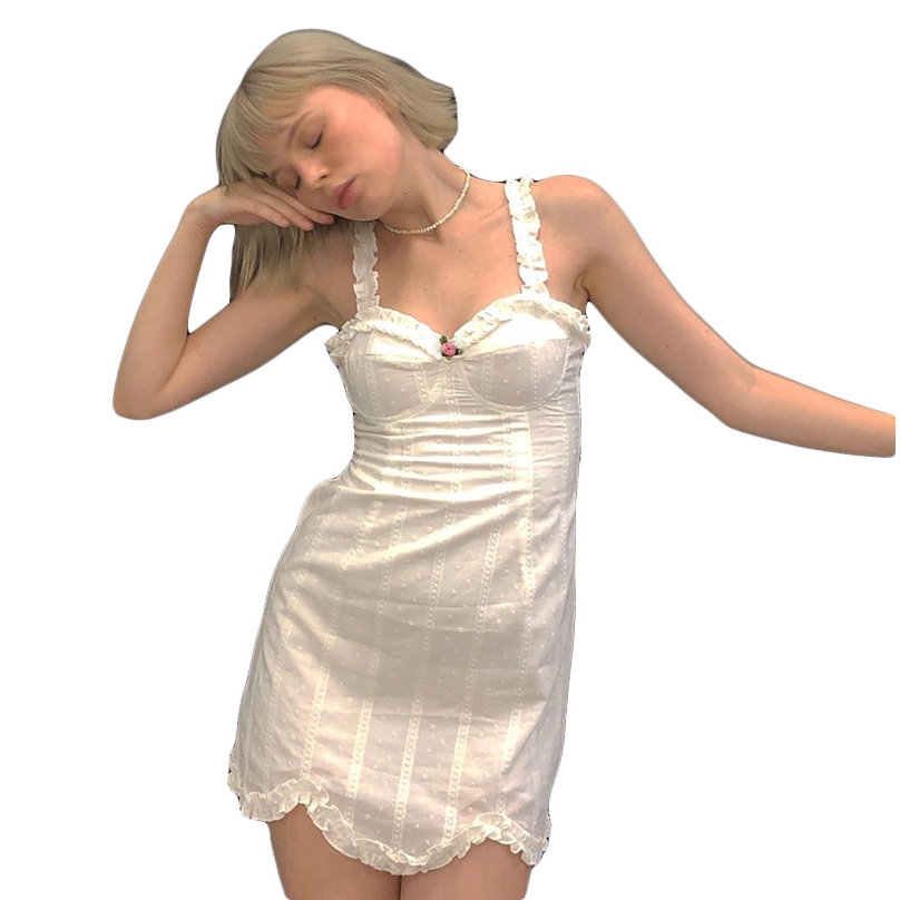 Fashion Women Sling Plain Flower Decoration Lace Off Shoulder Casual Dress | BigBuy360 - bigbuy360.vn