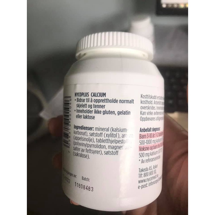 Viên nhai Canxi 500mg vị cam Nycoplus Na Uy