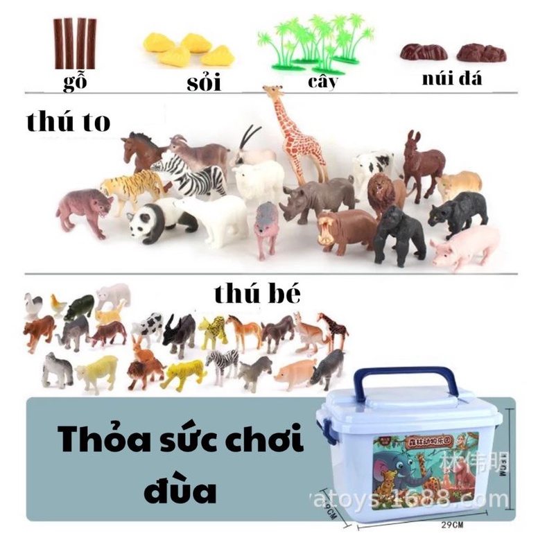 Hộp Đồ Chơi Mô Hình Thú Rừng Động Vật 58 Chi Tiết Cho Bé