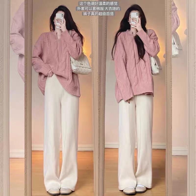 (ORDER.buiny) Áo len nữ MORAN vặn thừng màu hồng cổ V form rộng dài style điệu đà Hàn Quốc | BigBuy360 - bigbuy360.vn