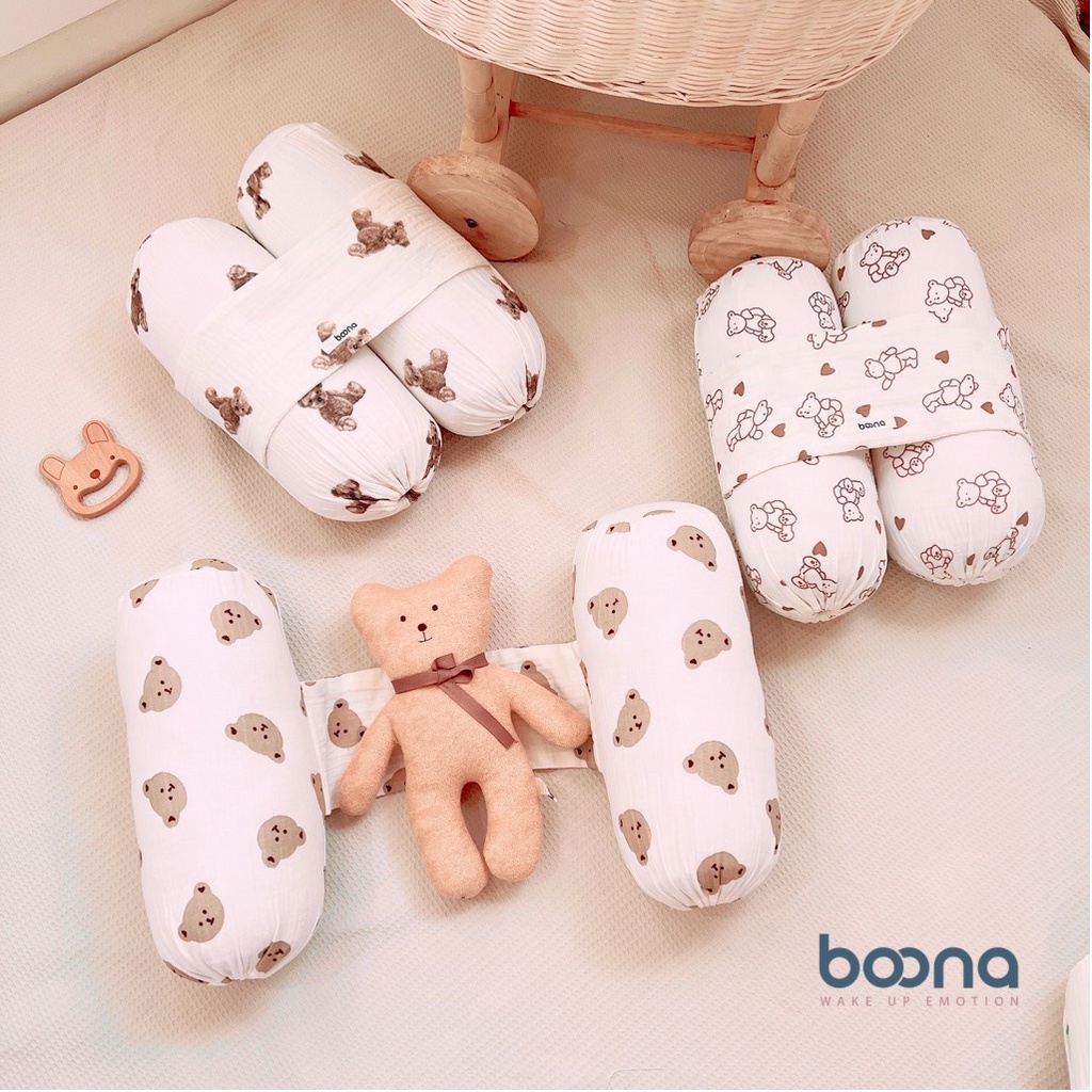 Gối chặn BOONA xô Muslin mềm mại, ruột gối bông tự nhiên cao cấp, giữ phom cho bé ngủ ngon