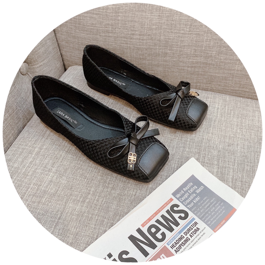 Giày Búp Bê Cói Nữ Mũi Vuông Phối Nơ Siêu Siêu Đẹp | BigBuy360 - bigbuy360.vn