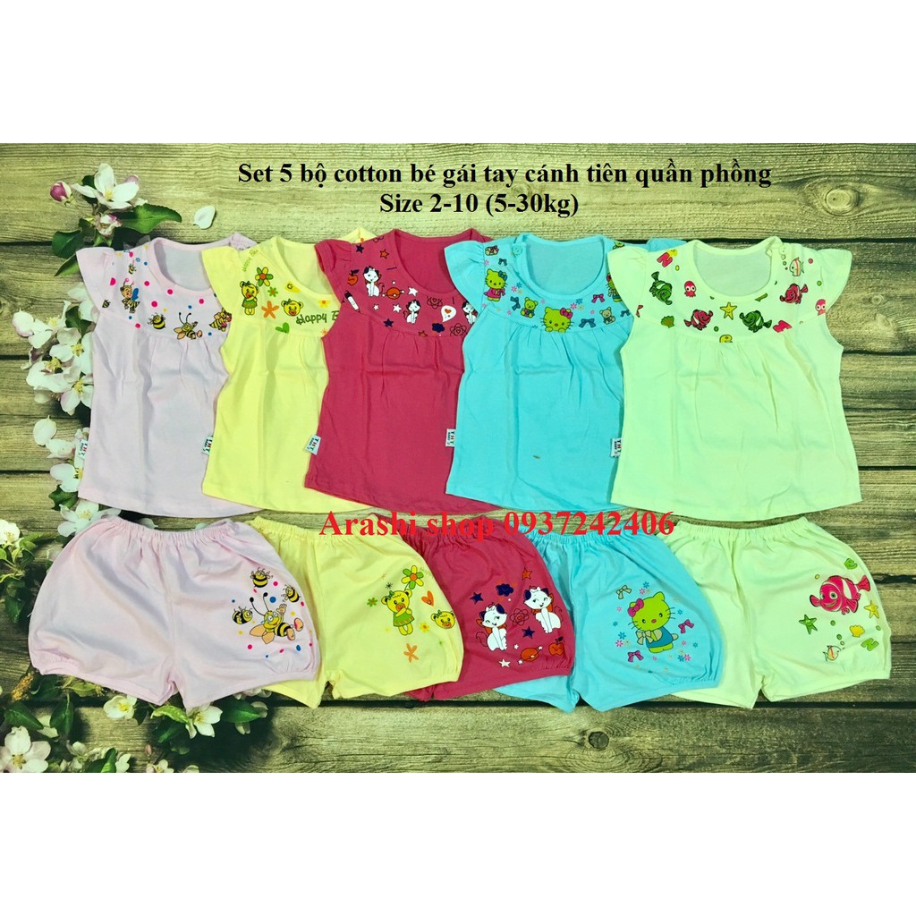 Set 5 bộ bé gái tay cánh tiên