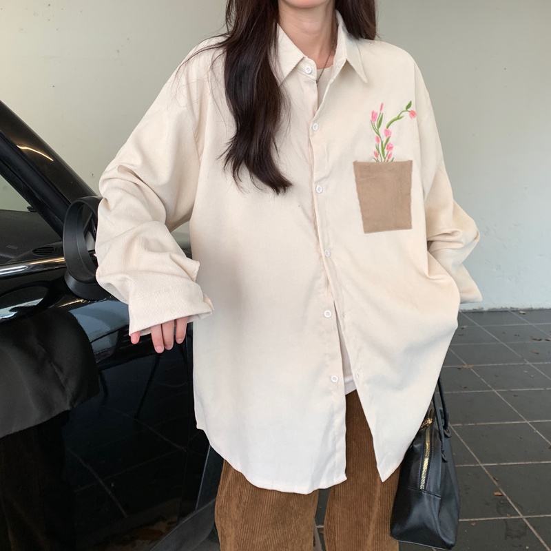 Áo sơ mi SUXI nữ dài tay cổ bẻ form rộng thời trang Hàn