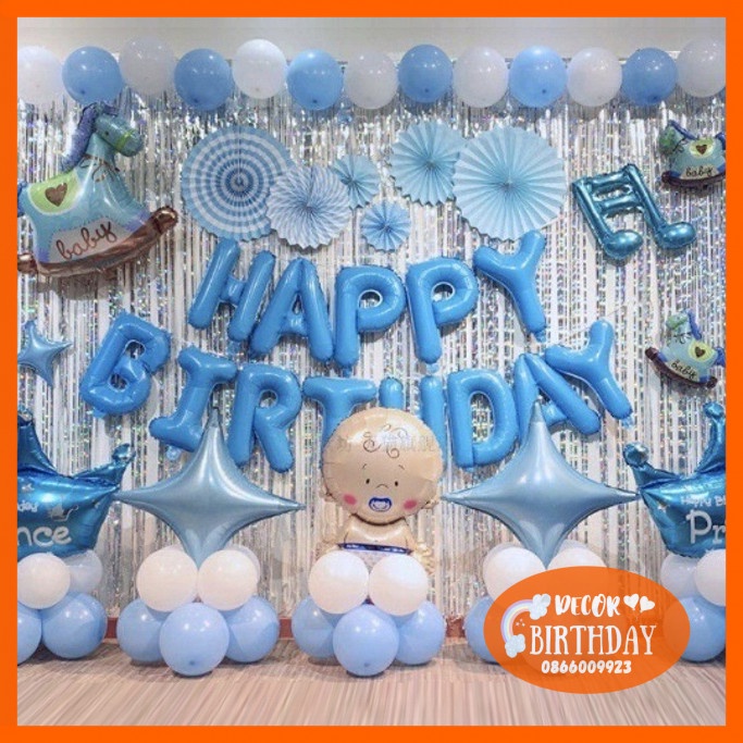 Set Trang Trí Sinh Nhật ️🦄TUỔI NGỰA🦄 Siêu Dễ Thương Cho Bé Trai, Đầy Đủ Như Hình Tặng Kèm Đồ Bơm Băng Dính