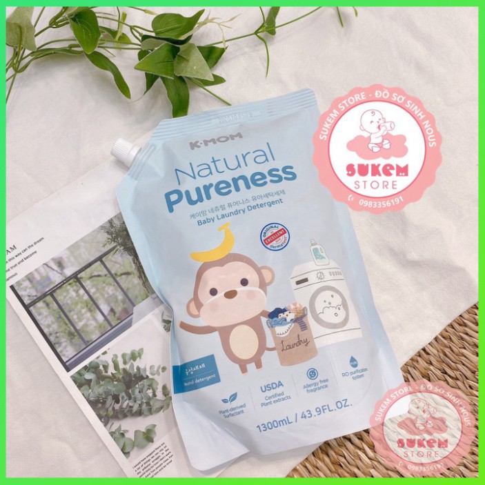 Nước Giặt Cho Bé/Nước Giặt Quần Áo Sơ Sinh Hữu Cơ K-mom dạng túi 1,3L