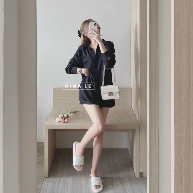 Sét bộ sơ mi quần đùi áo sơmi tay dài chất tuyết nhung cao cấp