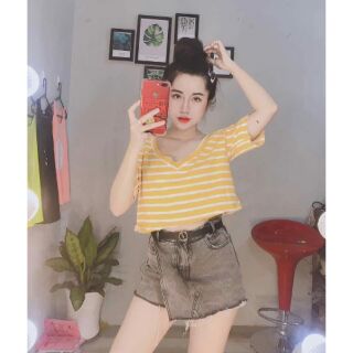 Áo croptop sọc cổ tim siêu đẹp
