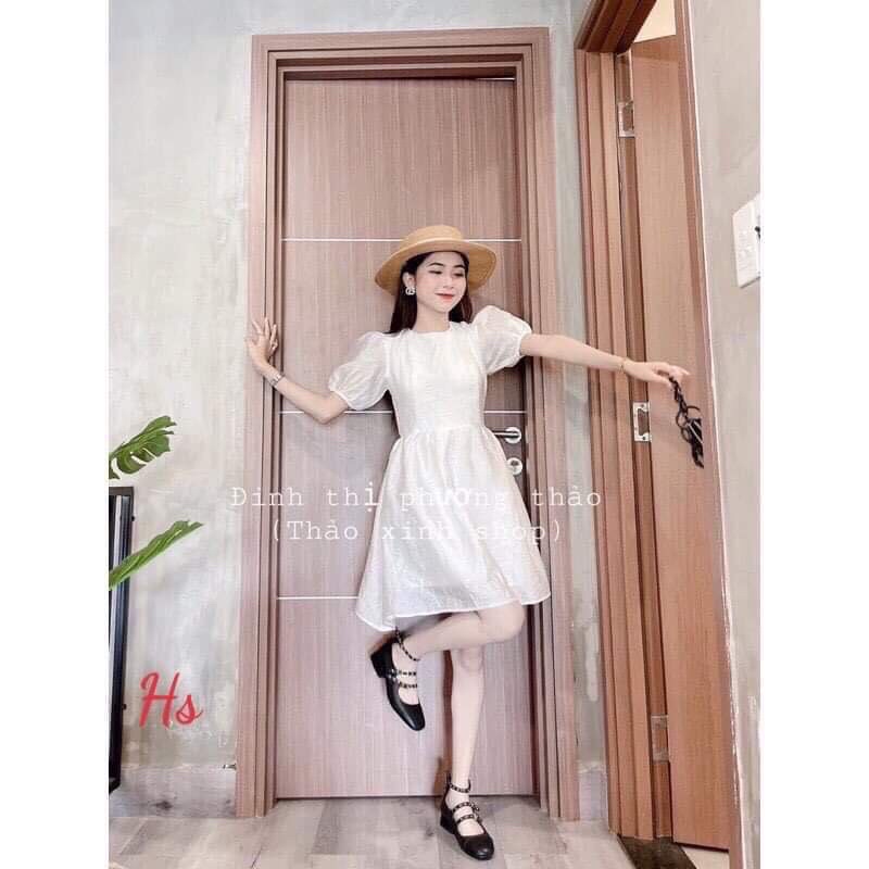 VÁY TRẮNG HỞ LƯNG CỘT NƠ ĐEN HS