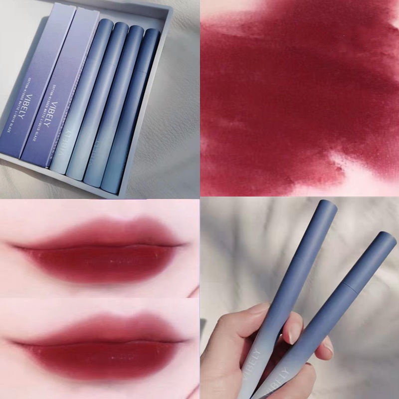 Son Môi Vibely Thiết Kế Vỏ Màu Trắng/Xanh Dương Mềm Mại Cao Cấp