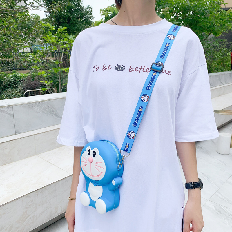 túi đựng tiền Korean Version Cartoon Doraemon Big Sling Bag Crossbody Silicone Wallet Card Shoulder Bag Diagonal Girls Women Soft Coin Purse Bag with Strap