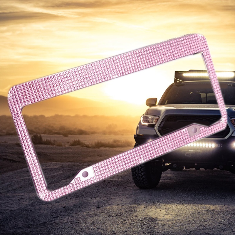 Khung Biển Số Xe 2 Lỗ Đính Đá Màu Hồng Sang Trọng