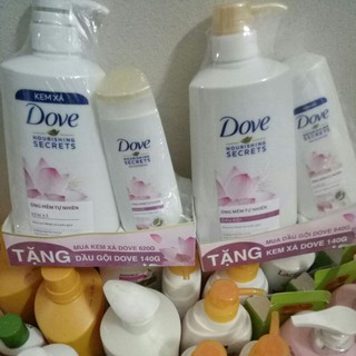 Combo Dầu Gội và Dầu Xả Dove Dưỡng Óng Mềm Tự Nhiên Tinh Chất Hoa Sen Nhật Nước Gạo(tặng kem xả Cao cấp 140g)  h