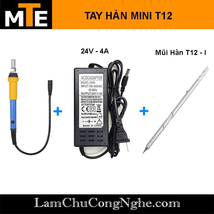 Mỏ hàn thiếc tay hàn T12 có điều chỉnh nhiệt độ sử dụng nguồn 12-24v 75W màu vàng