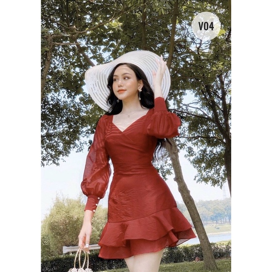 Đầm Body cổ chéo thắt nơ lưng - LIKEHER V04