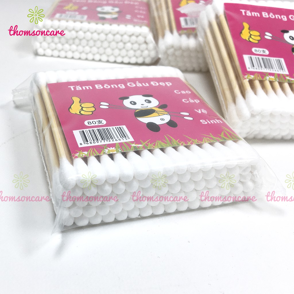 Combo 3 gói Tăm bông trẻ em gói 80 chiếc bông ngoáy tai, vệ sinh tai cho bé