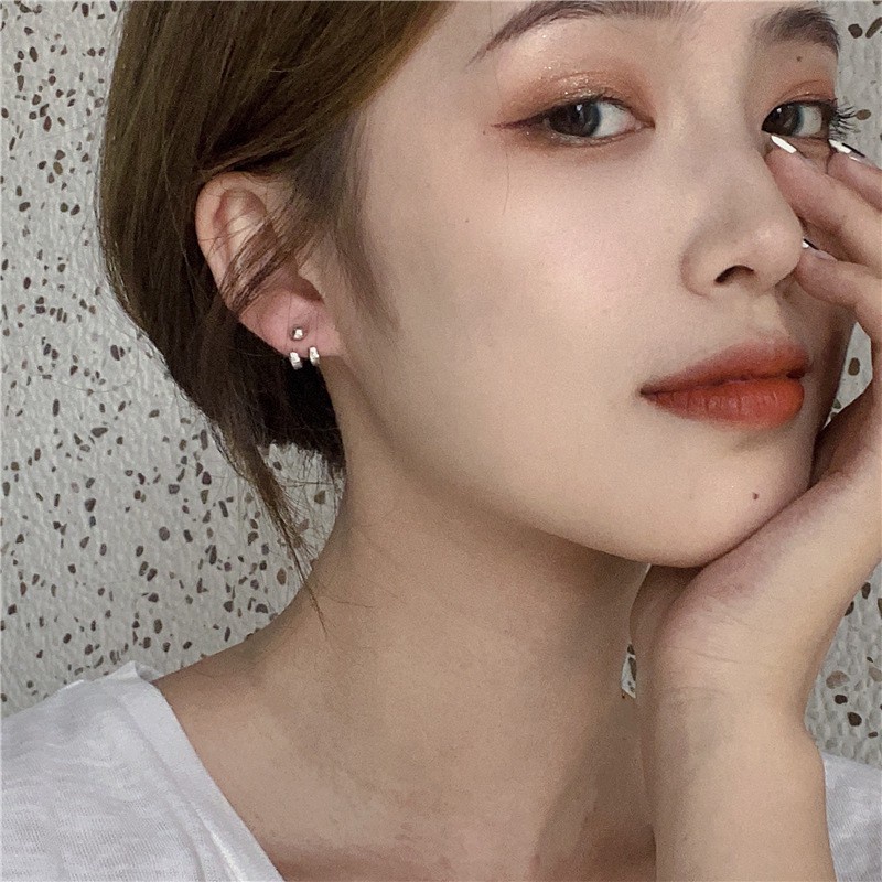 Khuyên tai chốt bạc sterling S925 thiết kế có khóa gài đơn giản phong cách Nhật Hàn thời trang mới tinh tế cho nữ