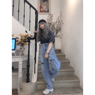 QUẦN JEANS SUÔNG RÁCH GỐI [ảnh thật 100%]