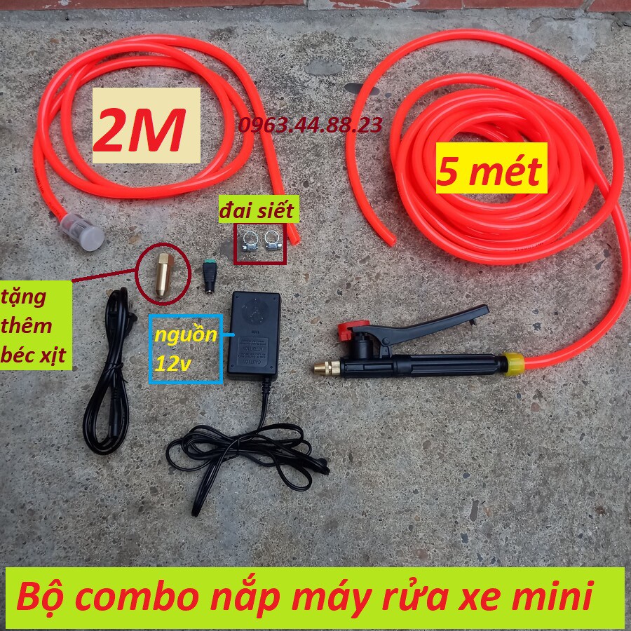 Bộ phụ kiện máy rửa xe mini 12v kèm súng xịt (khóa bóp)