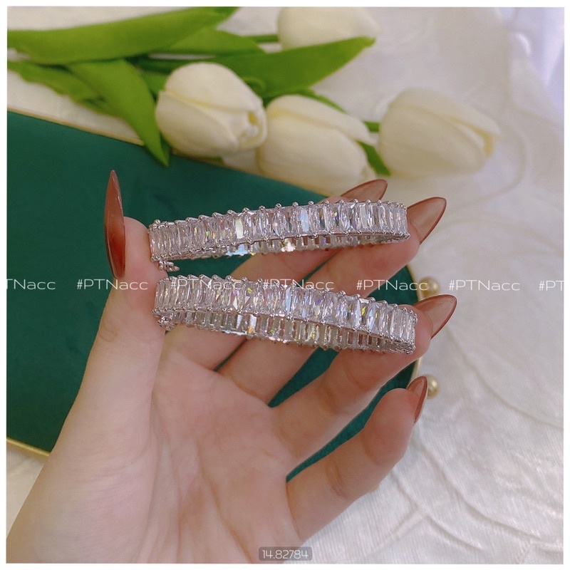 Vòng tay xi bạch kim đính full đá paguet vuông sáng lung linh .PTNACC.
