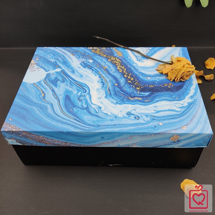 Hộp đựng quà hình chữ nhật vân đá kèm túi 30.5x22x10cm, hộp giấy đựng quà sang trọng